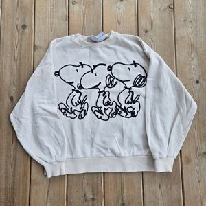 Zara White Sweatshirt with Embroidered Peanuts Design Sz 11-12 Peanuts